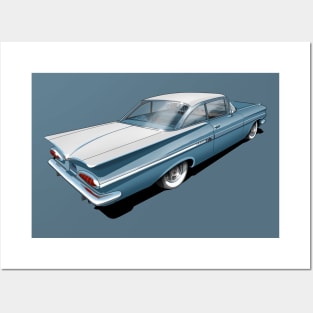 1959 Chevrolet Impala in Frost Blue and White Posters and Art